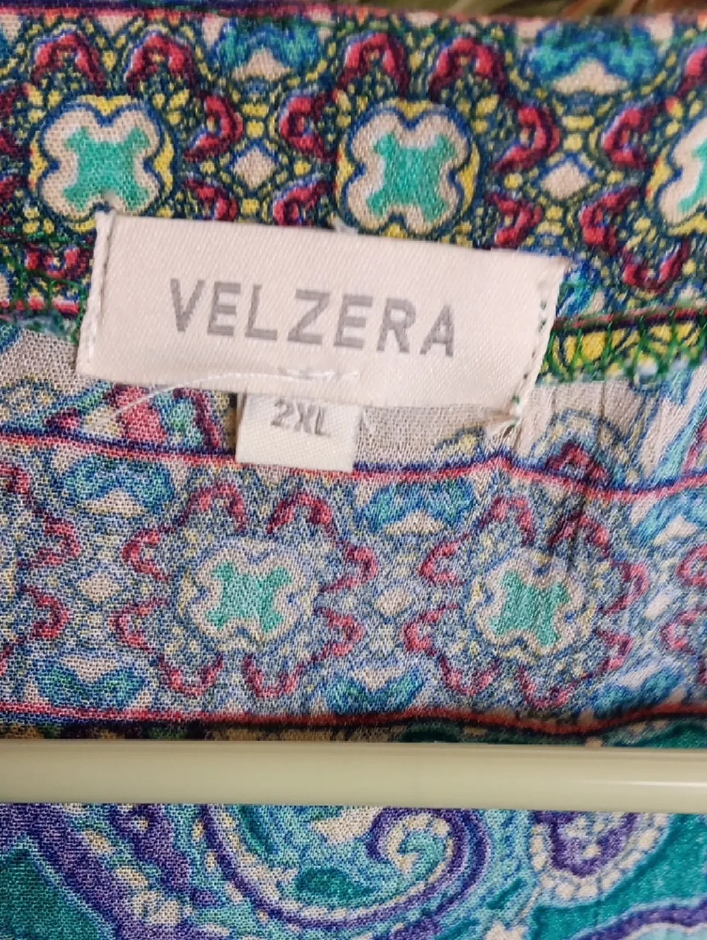 Velzera Multicolor Paisley Boho V-Neck Tunic - Teal Blue 2x - Picture 2 of 6